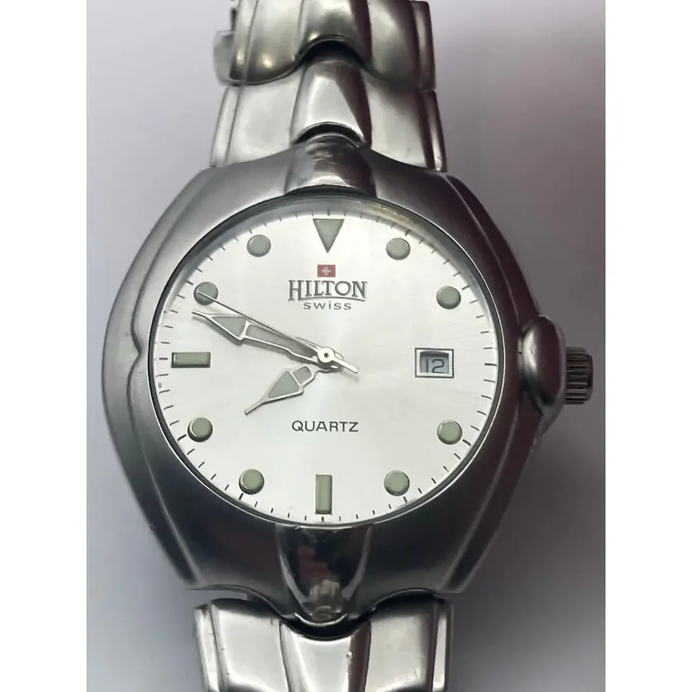 Swiss Watch Hilton Men's 39mm - Stainless Steel - New Battery - Date -Wrist 7